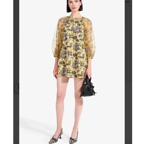 Staud Garden Puff Sleeve Graphic Print Mini Dress In Marigold Toile Size XS - Picture 3 of 16